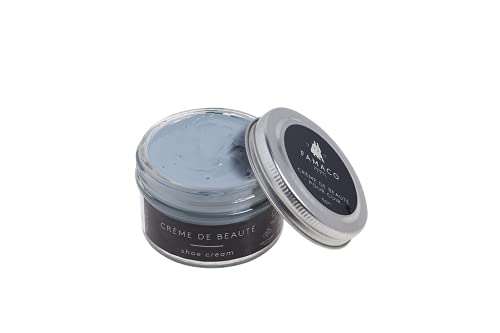 Famaco - Cirage Chaussure - Crème de Beauté - BLEU PASTEL - Pommadier 50 ml - Ravive les couleurs - Imperméabilise - Brillance longue durée