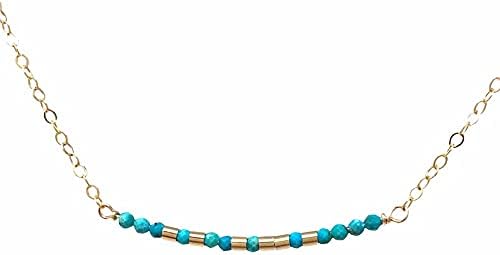 Custom TURQUOISE Morse Code Bar Necklace  Gold Fill, Sterling Silver Rose Gold  Dainty Personalized Gemstone Jewelry  December Birthstone Gift