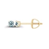 14K Yellow Gold Plated Sterling Silver 3mm Round Natural Sky Blue Topaz December Birthstone Screwback Stud Earrings