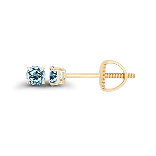 14K Yellow Gold Plated Sterling Silver 3mm Round Natural Sky Blue Topaz December Birthstone Screwback Stud Earrings
