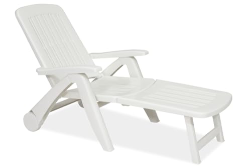 Bica Cancun Lettino con Ruote, in Resina, Bianco