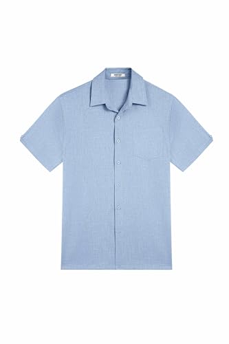 Image of COOFANDY Men's Button Down Shirts Short Sleeve Casual Shirts Summer Beach Linen Shirts with Pocket