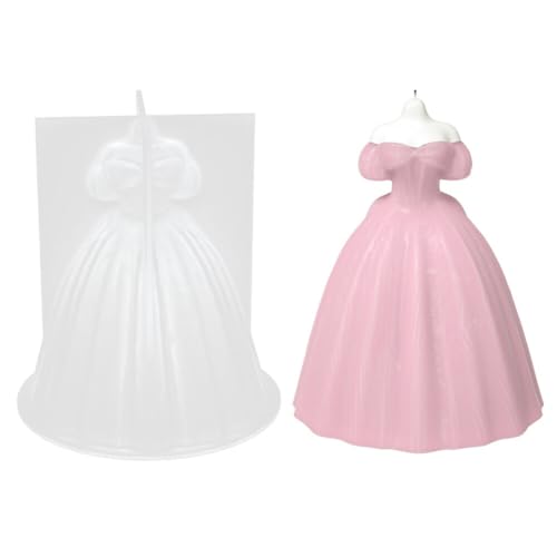 Silicone Mold 3D Wedding Dress Handmade Soap DIY Candle Making Molds Bride Dress Silicone Candle Soap Mold Dress Resin Casting Mold for Crystal Epoxy, Polymer Clay, Table Ornament Home Decor
