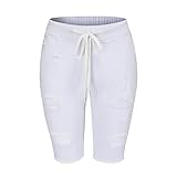 THUNDER STAR Womens Denim Ripped Bermuda Shorts Distressed Knee Length Stretch Short Jeans White XL