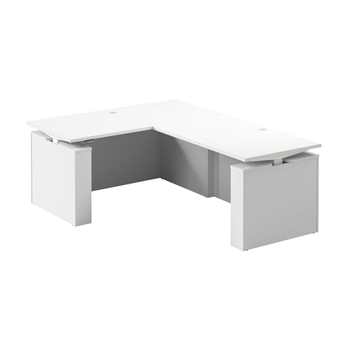 Image of Bush Business Furniture 60-inch Electric Height Adjustable L Shaped Standing Desk, Ergonomic Sit-Stand Computer Table for Office, Stratus Collection, White with White Base