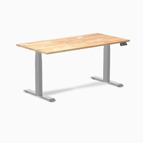 Image of Desky Dual Rubberwood Sit Stand Desk Natural Timber 48 inch Grey