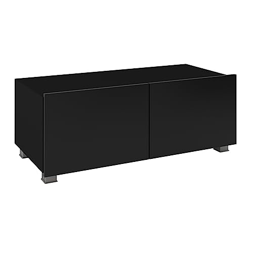 Lomadox Wohnwand Anbauwand schwarz Hochglanz 3-teilig Modern, mit 1 TV-Lowboard, 1 Stauraumschrank, 1 Highboard – Bild 5