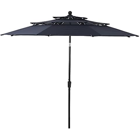 HERA'S PALACE 10 Ft 3 Tiers Market Umbrella, 3 Tiers Outdoor Patio Umbrella with Ventilation, Powerful UV Protective, Auto- tilt Umbrella for Backyard, Pool, Garden Cover