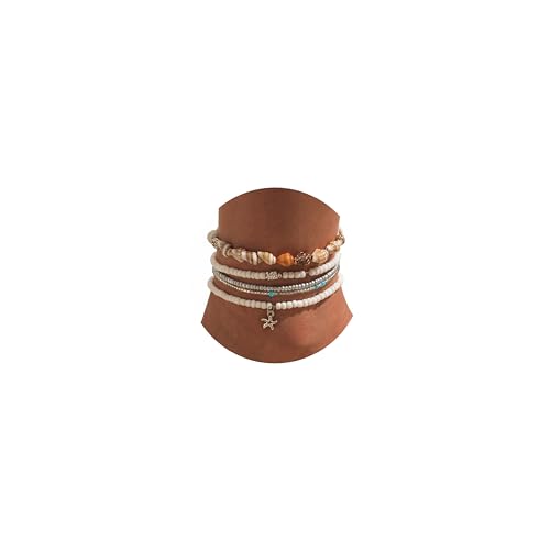 Image of Qceasiy Bead Ankle Bracelets Set For Women, Adjustable Gold Plated Boho Shell Anklet, Hawaiian Beach Seashell Pearl Disc Starfish Conch Foot Jewelry, Summer Fashion Gifts