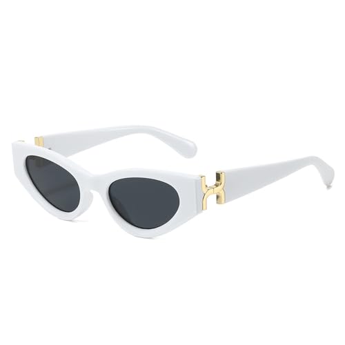 Fankexi Gafas De Sol Retro Polarizadas para Mujer Gafas De Sol Ovaladas Pequeñas para Hombre con Protección UV400,Blanca