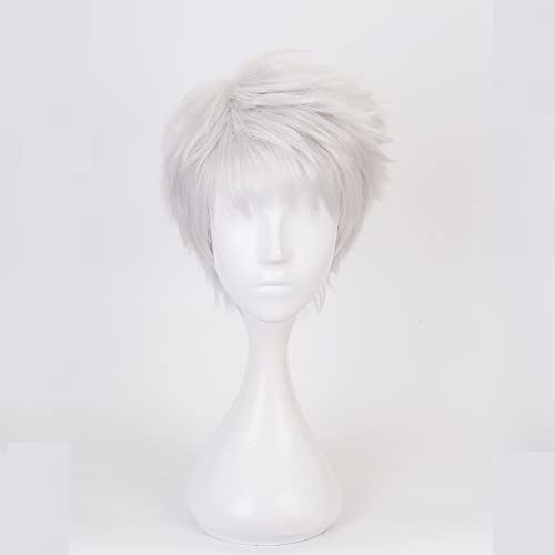 Kalim Al Asim Unisex Cosplay Perucas Anime Twisted-Wonderland Curto Ondulado Cinza Estilo Bob Resist