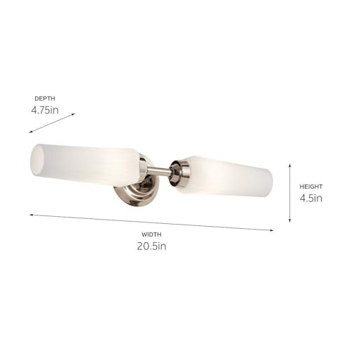 Image of Kichler Truby 19.75 inch 2-Light Bathroom Vanity Light Fixture with Satin Etched Cased Opal Glass in Black, Modern Art Deco Wall Sconce for Bath and Mirror (4.75 inch x 4.5 inch x 20.75 inch), 55074BK