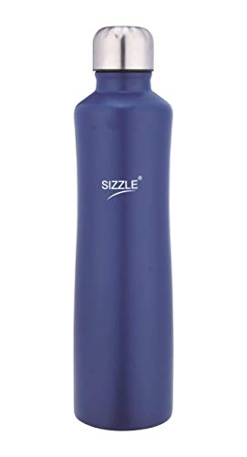 Image of Sizzle (DEVICE OF CURVED LINES Lifestyle Stainless Steel Fridge Water Bottle - 1000 ml x 1pc, Matt Navy Blue