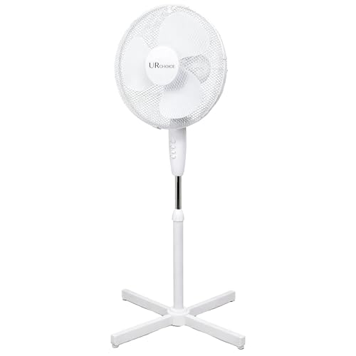 16 Inch White Pedestal Fan, Adjustable Height, 3 Speed Settings Powerful Electric Floor Fan for Cool Airflow, Lightweight Standing Fan for Home, Office, Bedroom & Living Room
