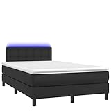 Yisssmeng Boxspringbett 120x200 cm Schwarz Kunstleder mit Matratze LED beleuchtetes Einzelbett Moderner Look Dauerhaft komfortabel für Schlafzimmer Jugendzimmer Gästezimmer