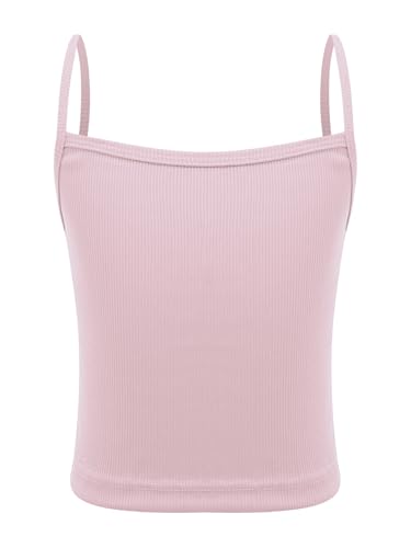 Yhong Girls Ribbed Spaghetti Strap Crop Tank Top Solid Color Camisole Undershirt Sleeveless Sports Bra Vest Pink 10-12 Years