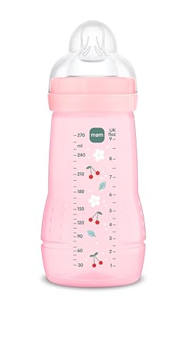 MAM Biberón, 2-4 Meses, 270ml, con Tetina 2 de Flujo Medio de Silicona de Fácil Aceptación, Fácil de Sostener, Fácil de Limpiar, MAM Easy Active, Rosa Brillante, Pack de 1ud