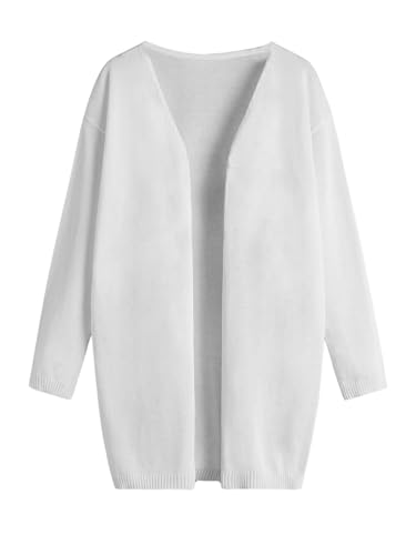 SweatyRocks Girl's Open Front Cardigans Long Sleeve V Neck Knit Sweater Coat White