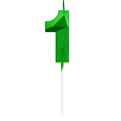 Green Happy Birthday Cake Candles,Wedding Cake Number Candles,3D Design Cake Topper Decoration for Party (Green, Number1)