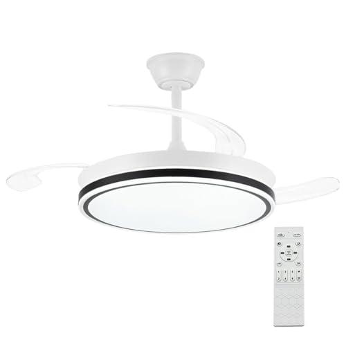 CABLEPELADO - Ventilador de Techo con Aspas Retráctiles | Motor DC Silencioso de 6 Velocidades | LED Regulable 3000K-6000K con Memoria | Control Remoto y Temporizador | 106 cm de Diámetro | Negro