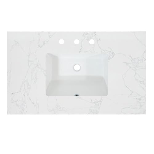 Ceres 37' Engineered Stone Vanity Top in Grain White with Single White Sink