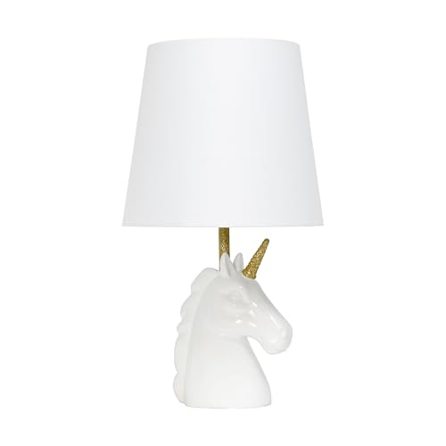 Creekwood Home Whimsilux 15.5 Enchanting Unicorn Dreams Table Lamp for Playroom Home Dcor White with Gold Glitter