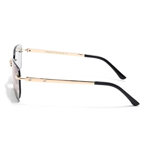 Image of Voyage Rimless Polarized Sunglasses for Men & Women (Black Lens | Black Frame - MG7601)