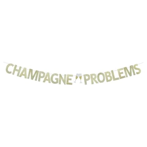 HoonPa Decors Champagne Problems Banner, Gold Glitter Banner Sign For Champagne Themed Party Bunting, Champagne Birthday Party Decoration Supplies Garlands Cover