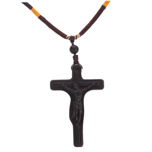 Collier pendentif croix bois sculpté ABOOFAN (lot de 5 pièces) pour hommes et femmes