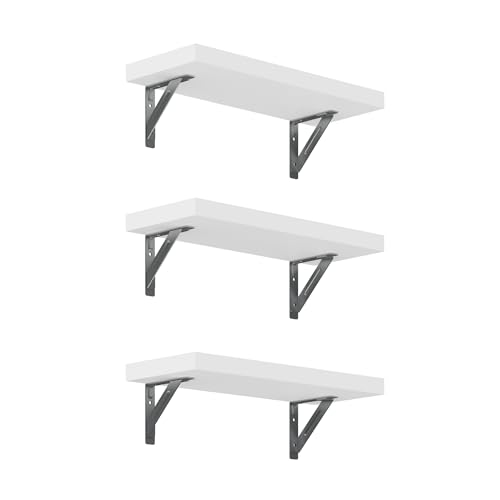 FLEXISPOT Mensole da Parete in Legno 400×150×25 mm – Set di 3 Mensole Galleggianti Bianche, Libreria in Legno Moderna e Salvaspazio, Portata 20 kg, Ideale per Soggiorno, Cucina, Bagno o Ufficio