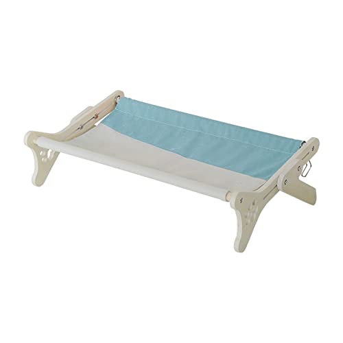 Percha para ventana de gato con estante de madera y cama colgante azul 2