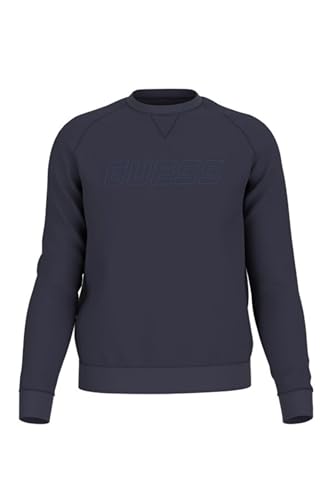 Image of GUESS Men Navy Blue Solid Crew Neck Sweatshirt