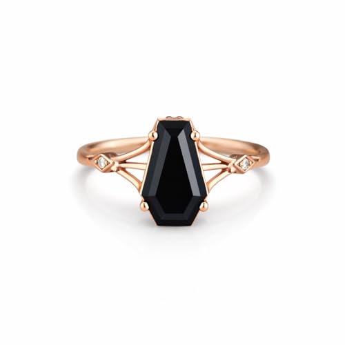Black Onyx Coffin Cut Engagement Ring for Women in 14K
