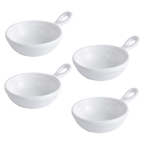 Unomor 4pcs Seasoning Dish with Handle Dishware Food Container Seasoning Sauce Plate Seasoning Dishes Dip Bowls Food Serving Tray Bandejas Para Comida Serving Dish Ceramics White