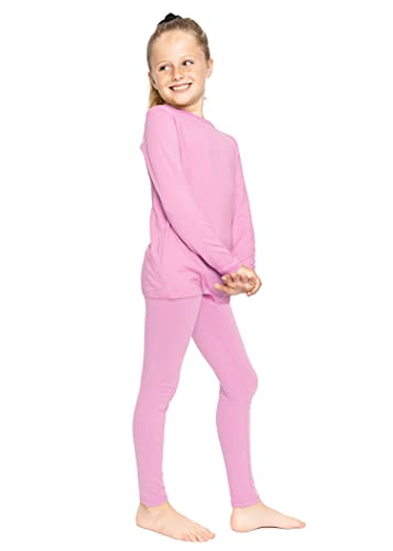 Image of STRETCH IS COMFORT Girls 2 Piece Hoodie Short Sleeve Long Sleeve Crew Neck Top and Leggings Set Kids Thermals Underwear Set