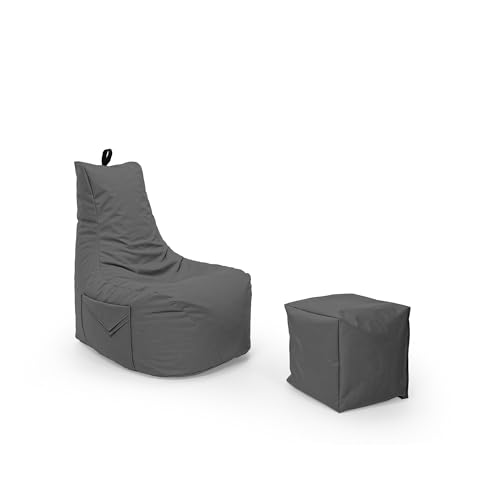 Nadimaideal GamerSitzsack Komfort XL-XXL für Kinder, Teenager & Erwachsene | Indoor & Outdoor | Füllung EPS Perlen (Anthrait, Sitzsack XXL mit Hocker)