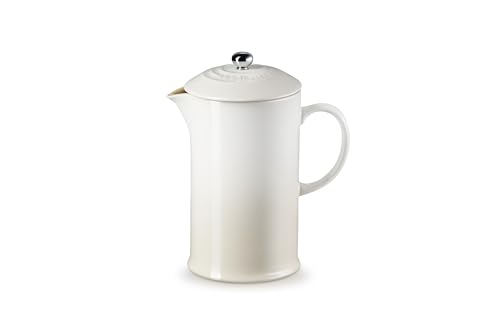 Le Creuset Stoneware Cafetière French Press with Stainless Steel Plunger, 1 Litre, Serves 3-4 Cups, Meringue, 60706087160003