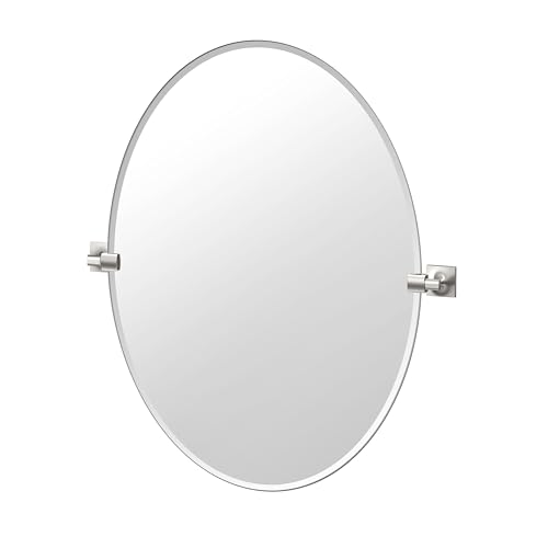Image of Gatco 5599LG Waterline Frameless Oval Mirror, 32 Inch, Satin Nickel