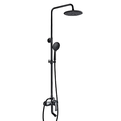 Robinet de douche en bronze noir avec pommeau pluie mitigeur mural et bec pivotant