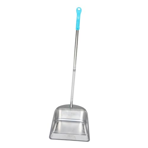 HEALLILY Recogedor Vertical Acero Inoxidable Grueso con Mango y Dientes Pala Recogedor Metálico De Gran Capacidad para Hogar Jardín Garaje y Exteriores