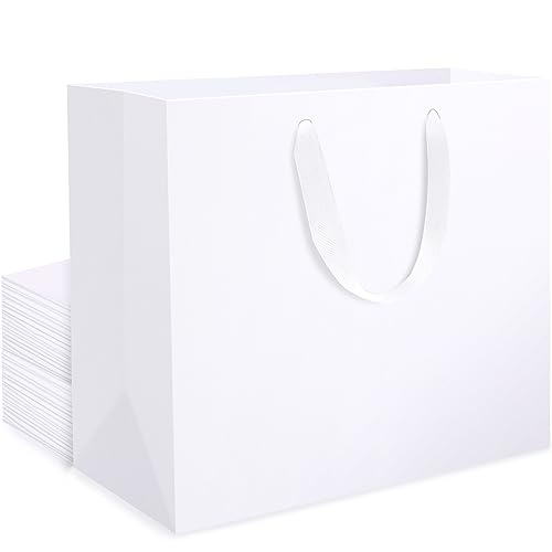EUSOAR Bolsas de Regalo Blanco - 250GSM Blancas Bolsas de Papel con Asas 20 Piezas - L 32x11.5x28cm Bolsas Papel Kraft Blanco - Grande Saco Papel Presente - Bolsa Envolver Regalo Compras