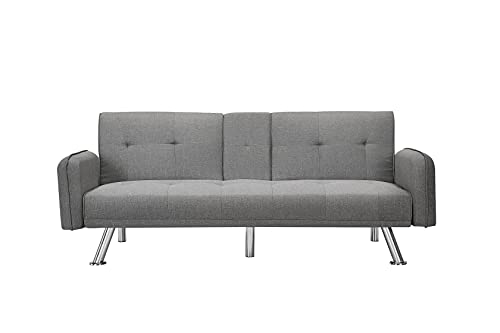 Tulib Convertible Futon Sofa Bed, Folding Loveseat Sleeper Couch With 2 Cup Holders, Adjustable Backest, Metal Legs,Living Room Home Furniture For Small Space, Light Gray #TOP5