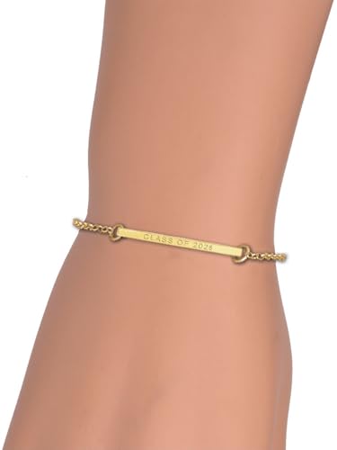 Delight Jewelry Acrylic Megaphone - Silvertone Class of 2026 Delicate Bar Bracelet, 8.5"2