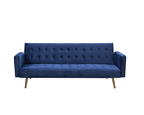 Kingway Sf-6005 Convertible Futon, Velvet Couch Sofabed, L76,W37.8,H22.9, Blue Sleeper #TOP1