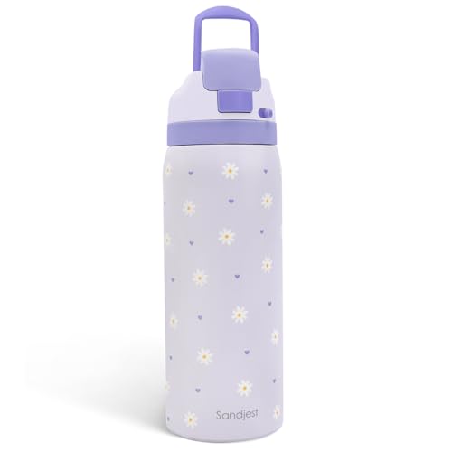 Image of Daisy Insulated Stainless Steel Water Bottle with Straw for Sports and Travel, 32oz Gifts for Women Girls Friends Teens Birthday Christmas (Purple)