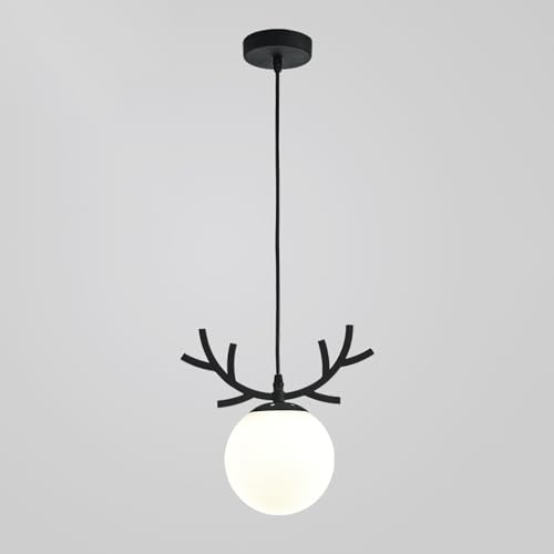 Lámpara colgante en forma de asta metal negro bola cristal E27 2