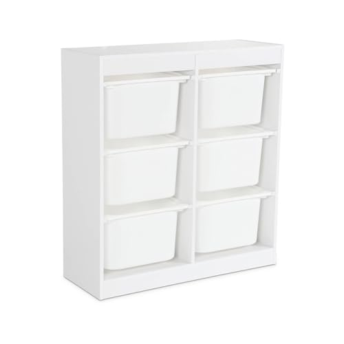 sweeek - Meuble de Rangement Enfant. Blanc. 6 bacs de Rangement en Plastique