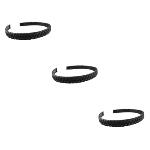 3個 かつら編組髪 女性 黒のバンダナ ヘッドバンド 編まれた 編み込みヘアヘッドバンド 女の子のカチューシャ 三つ編み用のヘアゴム ブライダルヘッドバンド編 帽子 Black