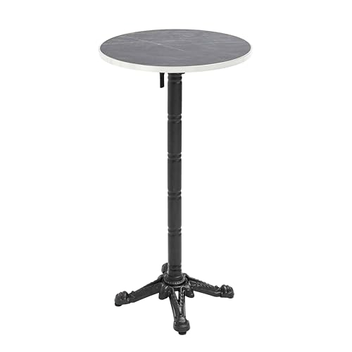 Oviala Mesa alta redonda 60 cm reclinable bandeja mármol negro/plata y negro