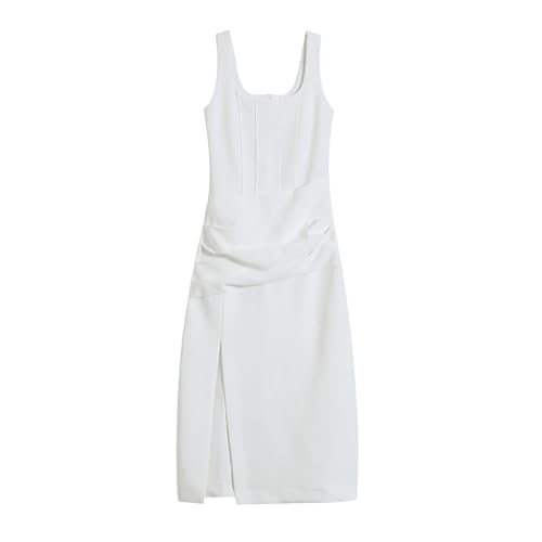 yk8fass Vestido con abertura en la cintura rn-3305, Blanco, Large